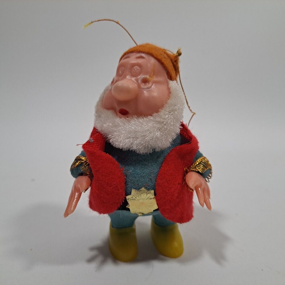 Vtg 70's Walt Disney Productions Doc Dwarf Flocked Christmas Ornament Snow White